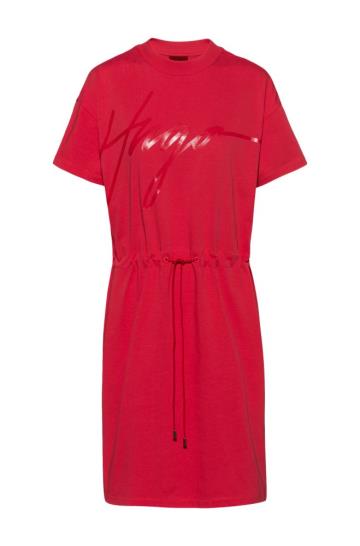 Sukienka HUGO Jersey Czerwone Damskie (Pl13585)
